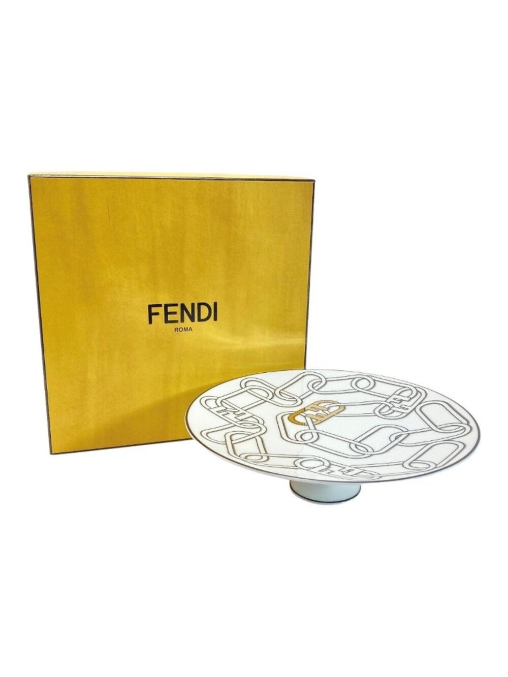Fendi O'Lock Logo Cake Stand Plate Tableware Collection Porcelain